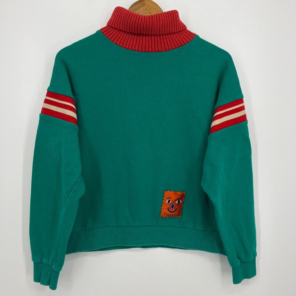 Tyakasha Mock Neck Sweatshirt Womens Size M Green Pullover Cotton Shanghai China